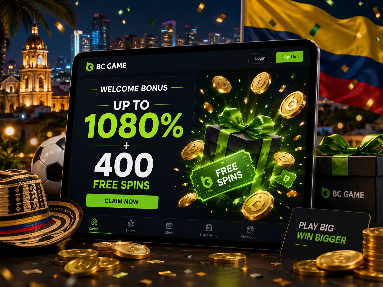BC Game Colombia bono de bienvenida 1080% y 400 giros gratis